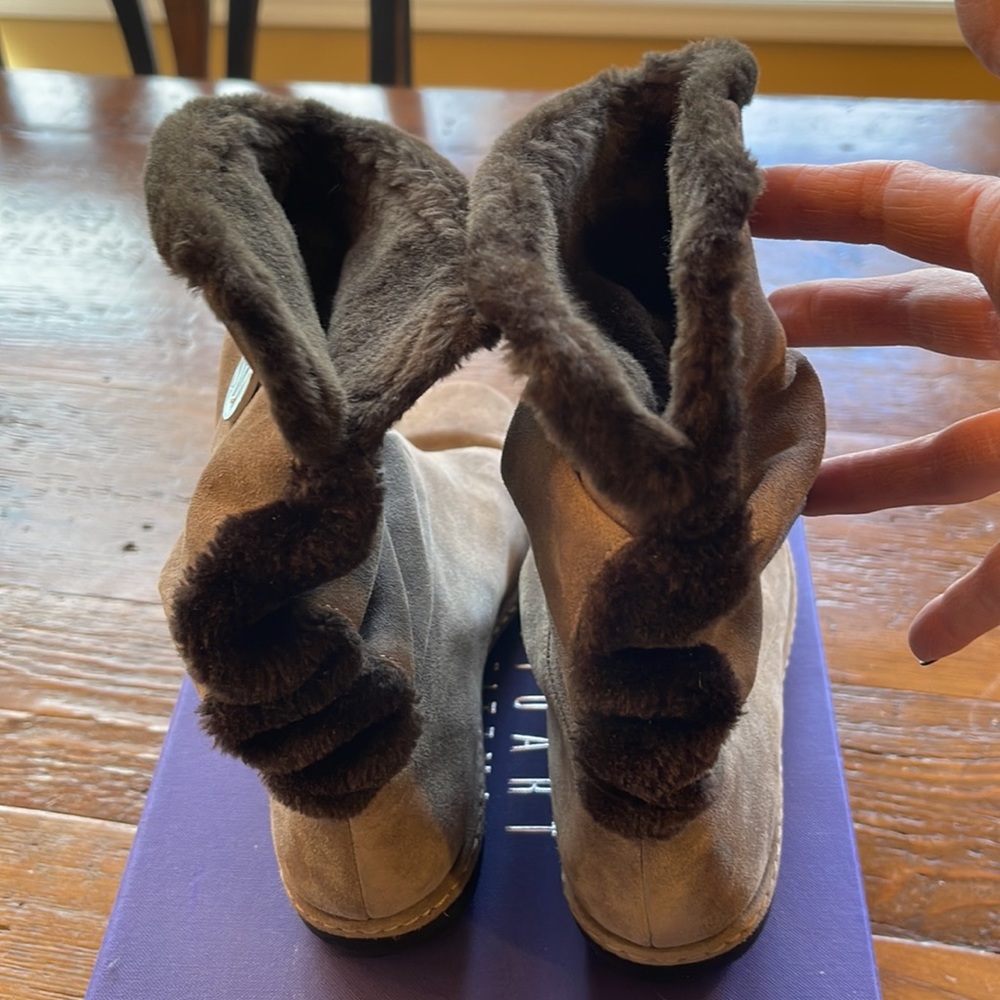 Stuart Weitzman Suede And Shearling Booties Size 7 - image 2
